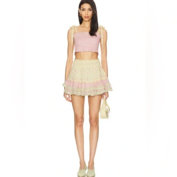 LoveShackFancy Corbin and Camellia Cotton Mixed Print Top and Mini Skirt SET - Picture 1 of 9